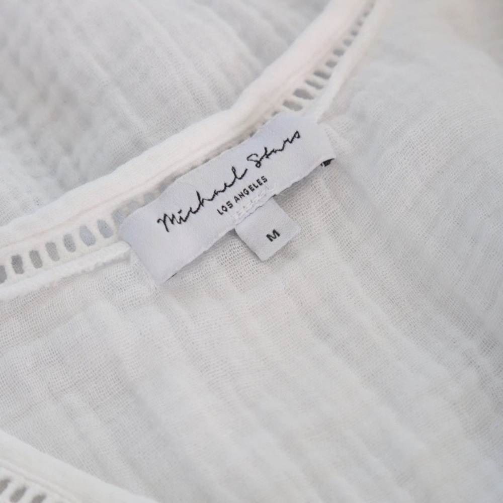 Michael Stars Los Angles USA white cotton gauze crochet blouse Sz. M - Picture 2 of 8